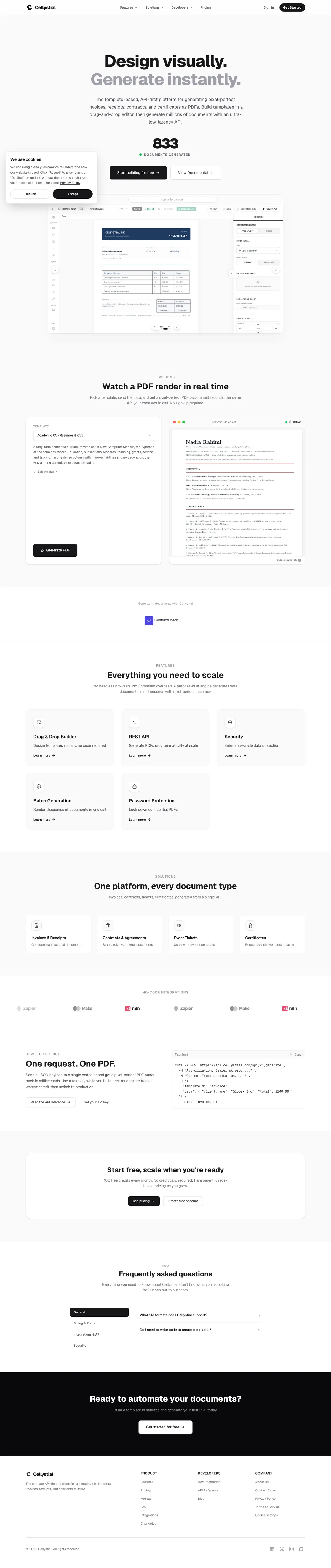 Cellystial website, full page
